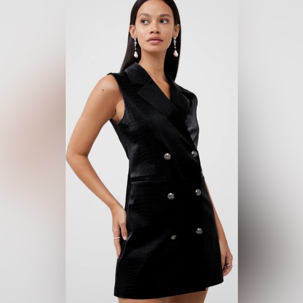 NWT French Connection Black Sleeveless Croc Coated Blazer Dress